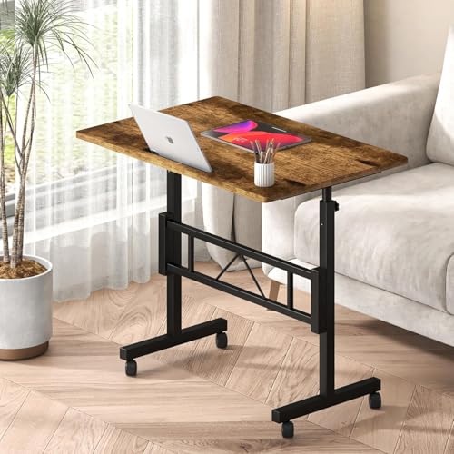 Klvied Small Standing Desk Adjustable Height, Mobile Table with Wheels, Portable Laptop Table, Standing Computer Desk for Walking Pad (Brown) Klvied