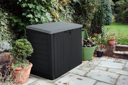 Keter Store-It-Out Prime XL 4.75 x 2.6 Foot Resin Outdoor Storage Shed with Double Doors and Easy Lift Hinges, Perfect for Trash Cans, Garden and Yard Tools, and Pool Toys, Black - WoodArtSupply