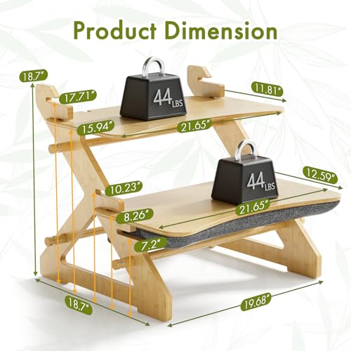 Amazer Standing Desk Converter, 22 inch Bamboo Small Sit Stand Up Desk Riser with Lap Desk Computer Desktop Desk Converter for Monitor and Laptop with Keyboard Tray Amazer