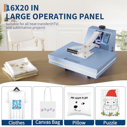 16x20 Heat Press, Digital Professional Press Machine, Fast Heating, Industrial Quality with Adjustable Pressure Industrial Digital Heat Transfer Machine for T-Shirt, Light Blue EliteEdge