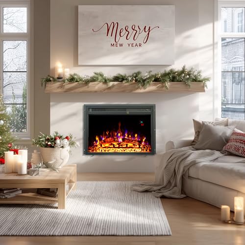 23" Electric Fireplaces Inserts, Recessed Fireplace Heater with Thermostat, 5 Flame&Fuel Bed Brightness,Timer VINEMOUNT