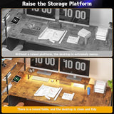 DurayLoly L Shaped Desk with Monitor Stand, 63'' Reversible U Shaped Office Desk with 6 Tire Storage Shelves & 2 Fabric Drawers, Gaming Desk with Power Outlet & LED Strip, Rustic Brown DurayLoly