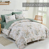 WONGS BEDDING Botanical Comforter Set Full, 7 Pieces Floral Reversible Bed in a Bag Green Leaves Bedding Set Soft Microfiber Full (1 Comforter,2 Pillowcase,2 Pillow Shams,1 Flat Sheet,1 Fitted Sheet) WONGS BEDDING