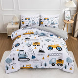 NTBED 5 Pieces Construction Truck Twin Comforter Set for Boys Kids Forest Vehicles Excavator Lightweight Microfiber Bedding Sets NTBED