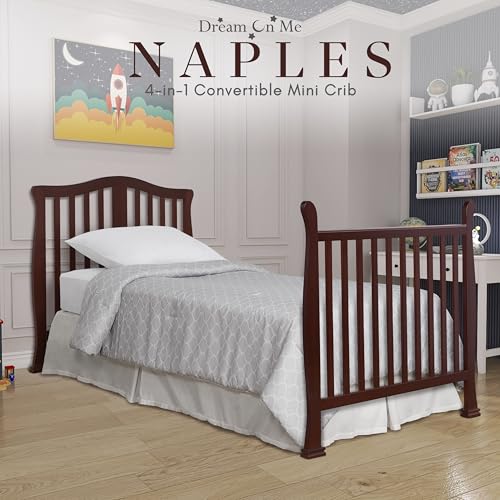 Dream On Me Addison 4-in-1 Convertible Mini Crib in Espresso, Greenguard Gold Certified, Non-Toxic Finishes, Built of New Zealand Pinewood, Comes with 1” Mattress Pad - WoodArtSupply