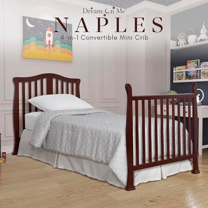 Dream On Me Addison 4-in-1 Convertible Mini Crib in Espresso, Greenguard Gold Certified, Non-Toxic Finishes, Built of New Zealand Pinewood, Comes with 1” Mattress Pad