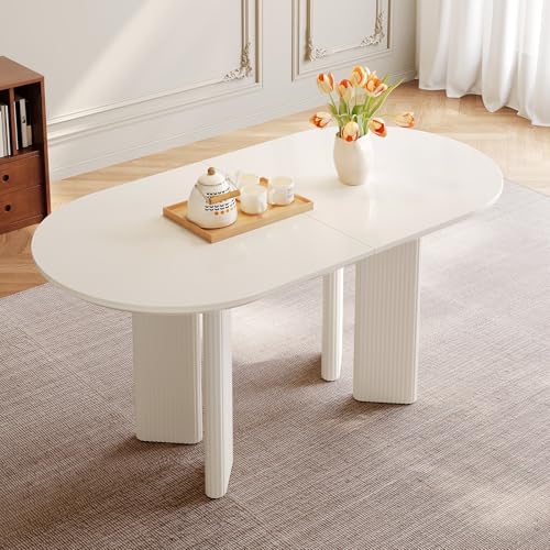 GlimBiz Modern White Oval Kitchen Table, Dining Table for 4-6 People, Easy to Assemble Accent Oval Dinner Room Table with Four Legs for Home,Apartment,Dining Room,Kitchen (Table Only) GlimBiz