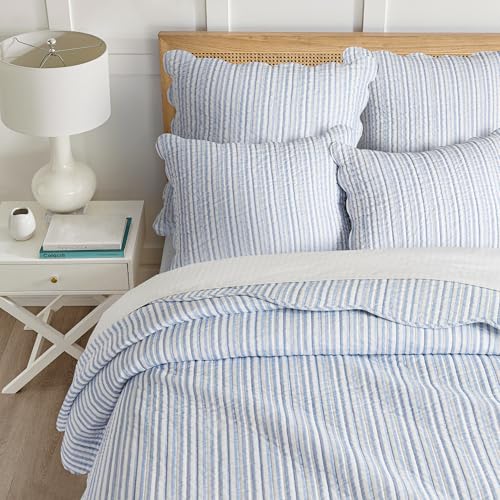 Levtex Home - Martha Stripe Quilt Set - Full/Queen Quilt and Two Standard Shams - Stripe - Blue White - Quilt (88x92in.) and Shams (20x26in.) - Reversible - Cotton Levtex Home