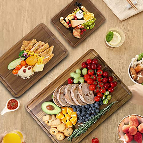 Wood Cutting Boards Set of 3 for Kitchen, Thick Chopping Board, Large Wooden Cutting Board Set with Deep Juice Groove and Handles, Wooden trays for ADMKERS