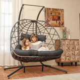 SWITTE Double Egg Swing Chair with Stand, 2 Person Outdoor Indoor Hammock Hanging Chair with Cushion for Patio Living Room 550 LBS Capacity-Dark Grey SWITTE