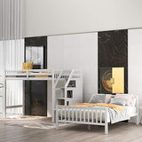 MERITLINE Twin Over Full L Shaped Bunk Beds with Stairs and Storage, Solid Wood Convertible Bunk Loft Beds with Storage Staircase and Guardrail, No Box Spring Needed (Twin Over Full,White) MERITLINE