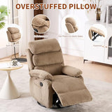 Velvet Upholstered Glider Recliner Chair – 360° Swivel Rocker Chair for Adults, Small Rocking Chair for Small Spaces, Soft Fabric Recliner Chair with Side Pockets, Comfortable Nursery Chair,Brwon