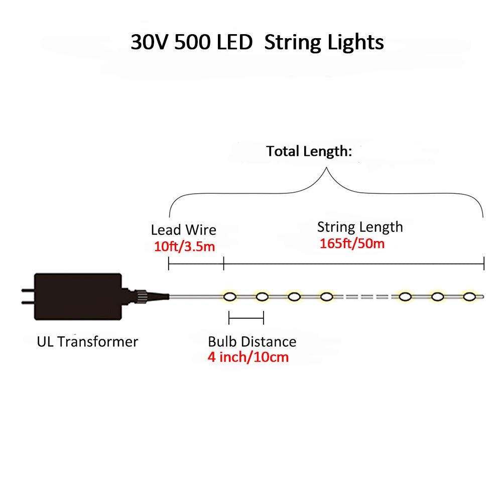 MYGOTO led String Lights 500LED 165ft Indoor/Outdoor Fairy String Lights 30V 8 Modes Christmas Lights for Home, Christmas Tree, Wedding Party, Room,Wall Decoration, Indoor&Outdoor(Blue+White) MYGOTO