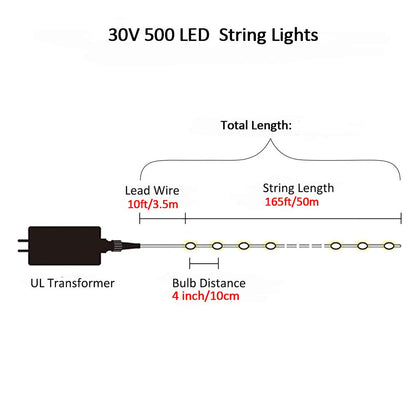 MYGOTO led String Lights 500LED 165ft Indoor/Outdoor Fairy String Lights 30V 8 Modes Christmas Lights for Home, Christmas Tree, Wedding Party, Room,Wall Decoration, Indoor&Outdoor(Blue+White)