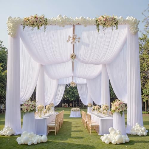 20ftx20ft White Backdrop Ceiling Drapes,4Panels 20ft Height Wrinkle Free Tent Draping Curtains, Fabric Drapery Ceiling Drapes for Wedding Ceremony Birthday Theme Parties with Rod Pocket Outpain