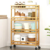 TIE-DailyNec 4-Tier Bamboo Kitchen Rolling Cart Removable Wood Trolley Island Cart, Utility Cart Multi-Layer Storage Shelf Rack on Wheels (23.6" L X 7.1" W X 37.8" H) TIE-DailyNec