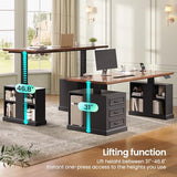 SEDETA Farmhouse Electric Standing Desk, 63" Height Adjustable Computer Desk with 3 Drawers, Storage Shelves, Power Outlets, Wood Home Office Stand up Desk for Work, Study, Writing, Black SEDETA
