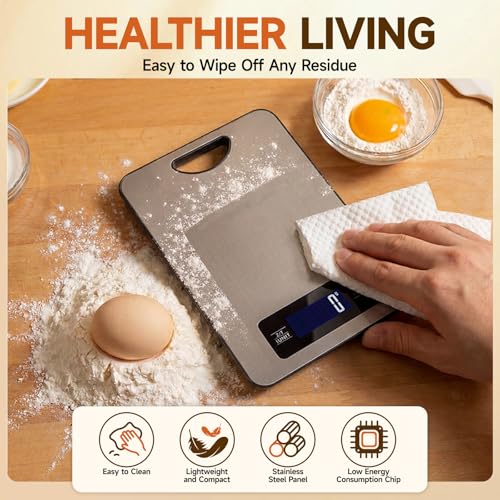 Food Scale, Digital Food Scale, Kitchen Scale with Hang Loop, 11lb Precise Baking Scale, Stainless Steel–High Precision Digital Scale for Food, Measures Grams, Ounces, Perfect for Home Cooking Baking