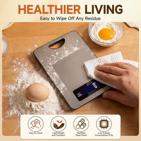 Food Scale, Digital Food Scale, Kitchen Scale with Hang Loop, 11lb Precise Baking Scale, Stainless Steel–High Precision Digital Scale for Food, Measures Grams, Ounces, Perfect for Home Cooking Baking Grovix