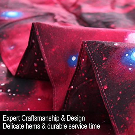 uxcell Full/Queen Size Galaxies Red Comforter Sets - 3D Outer Space Themed Bedding - All-Season Down Quilted Duvet - Reversible Design- Includes 1 Comforter, 2 Pillow Cases uxcell