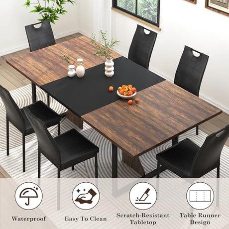 chartustriable 7PCS Dining Table Set for 4 5 6 People, 71" Large Long Wooden Kitchen Table with 6 Chairs (Brown+Black, 71IN Table+6 PCS Chairs) chartustriable
