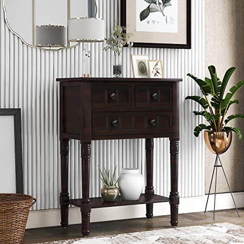 Knocbel Slim Antique Entry Console Table with Drawers & Bottom Open Shelf, Solid Wood Sofa Couch Table for Entryway Hallway Living Room (Espresso) Knocbel