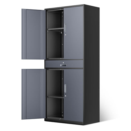 DNA MOTORING Metal Storage Cabinet, 71'' Rolling Garage Cabinet with 1 Drawer and Adjustable Shelves, Lockable Cabinet Heavy Duty Utility Cabinet for Garage,Office,Home,Gray Black, TOOLS-00629-GY-BK DNA MOTORING