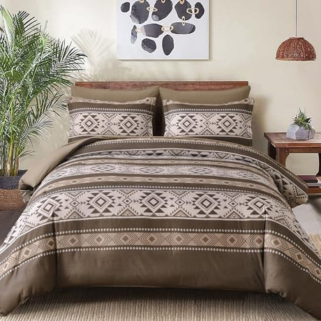 Anibedding Brown Comforter Set Queen 7 Pieces Boho Western Bedding Set for All Season, Aztec Bed in a Bag Queen Soft Microfiber Comforter Set with Sheets, Pillowcases & Shams Anibedding