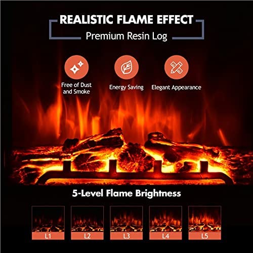 ARLIME 18 Inch Electric Fireplace Inserts, 1500W Freestanding & Recessed Fireplace w/Adjustable LED Flame, Remote Control, Timer, Built-in Thermostat, Overheating Protection ARLIME