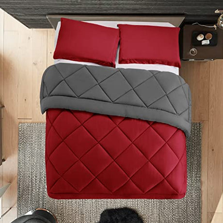 Elegant Comfort Reversible 3-Piece Comforter Set All Season, Ultra Soft, Down Alternative Comforter, Twin, Red/Gray Elegant Comfort