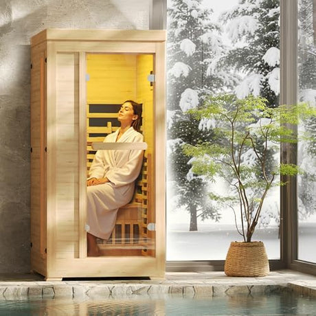 Rotihom Infrared Sauna at Home 1-2 Person with 7 Color Full Spectrum, Low EMF 1745W Fast Heating Canadian Hemlock Wood Sauna, Indoor Dry Sauna with Music Speakers for Home, Gym (3Lx3.3Wx6.3H Ft) Rotihom