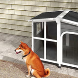 PawHut Cabin-Style Wooden Dog House for Large Dogs Outside with Openable Roof & Giant Window, Big Dog House Outdoor & Indoor, Asphalt Roof, Gray PawHut