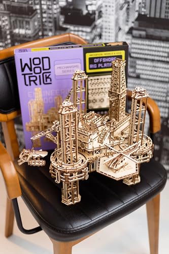 Wood Trick Offshore Rig Platform Wooden 3D Puzzles for Adults and Kids to Build - Interactive Movable Platform - Wooden Models Engineering DIY Wood Trick