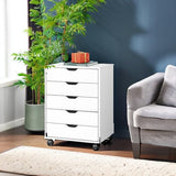 DEVAISE 5-Drawer Chest, Wood Storage file Cabinet with Wheels, White DEVAISE