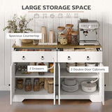 HOMCOM 48" Sideboard Buffet with Storage, Kitchen Storage Cabinet with 2 Drawers and 4 Barn Doors, Farmhouse Coffee Bar Cabinet with Adjustable Shelves, White HOMCOM