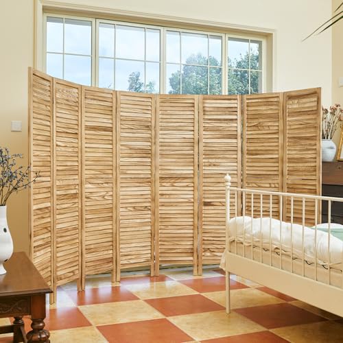 Room Partitions and Dividers, Temporary Wall with Double Hinges, 5.6 Ft Tall Folding Louver Wood Screen for Home Office Bedroom Hotel Decoration (8 Panels, Wood Color) Svimi