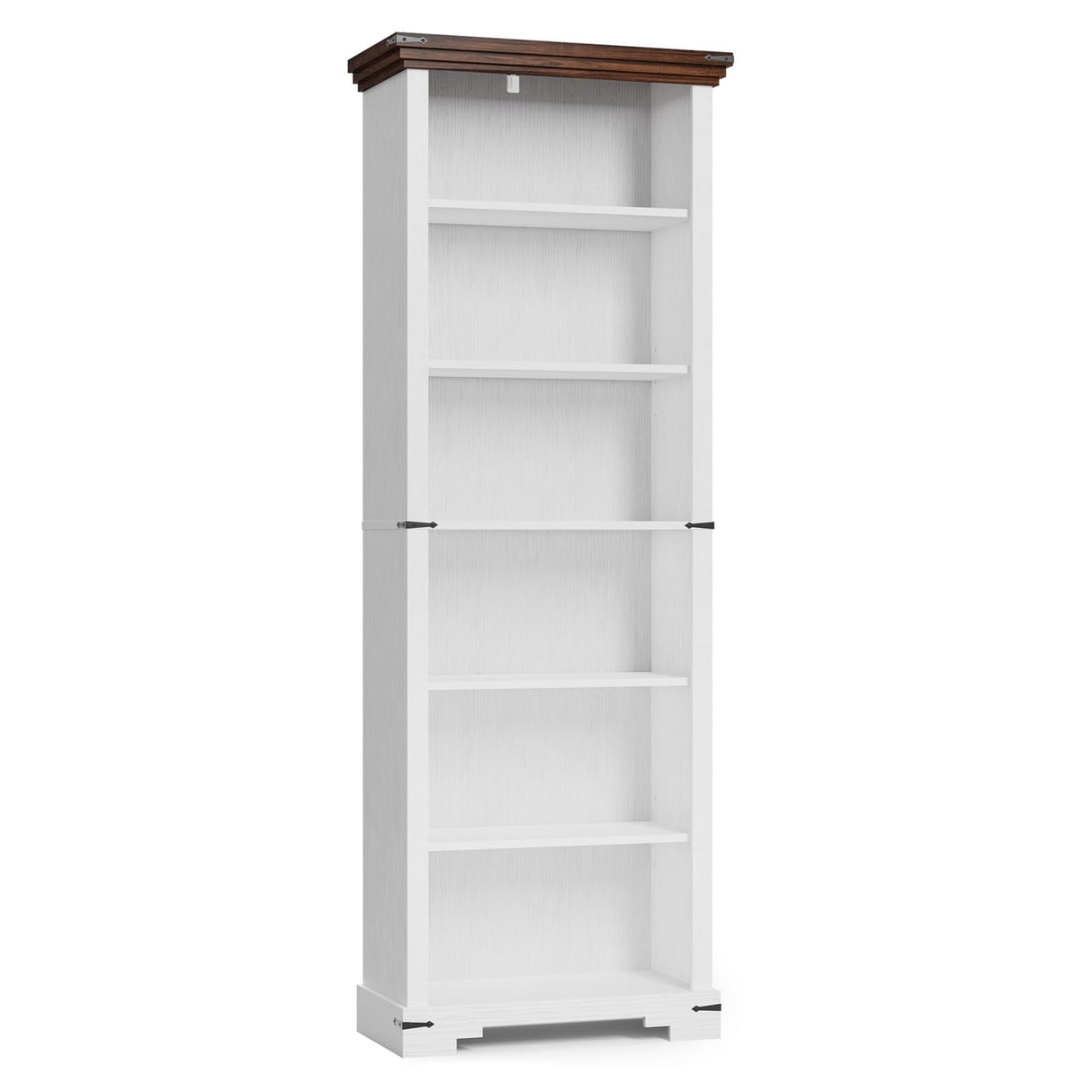 HOTLUU 6-Tier Farmhouse Bookshelf, 73 inch Tall Book Shelf with Unique Design & 2 Adjustable Shelves, Wooden Bookshelf for Study Room, Living Room, Kitchen, Bedroom (White) HOTLUU