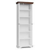 HOTLUU 6-Tier Farmhouse Bookshelf, 73 inch Tall Book Shelf with Unique Design & 2 Adjustable Shelves, Wooden Bookshelf for Study Room, Living Room, Kitchen, Bedroom (White) HOTLUU