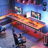 MOTPK Small Gaming Desk with LED Lights & Power Outlets, 31 Inch Computer Desk Gaming Table with Monitor Shelf, Gamer Desk with Carbon Fiber Texture, Kids Boys Desk Gift for Men MOTPK
