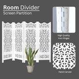 Room Divider Wood Screen Panel – Antique White, 4-Panel Folding 64"x48", Hand-Carved, Reversible Privacy Partition, Decorative & Functional Portable Room Divider for Home or Office The Wooden Town
