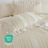 Beige Comforter Set Full Size 7 Pieces, Boho Tufted Ruffle Bed in a Bag, Seersucker Textured Bedding Set for Girls 90"×78" WONGS BEDDING