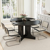 Zevemomo 43"-59" Extendable Dining Room Table for 4-6, Expandable Round Dining Table, Oval Tabletop with Trestle X-Shaped Base & Metal Track for Office, Living Room-Black Zevemomo