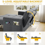 YITAHOME 55" Convertible Sofa Bed, 3-in-1 Pullout Sofa, Linen Sleeper Sofa with Reclining Backrest and Side Pocket, Modern Futon Couch for Living Room Bedroom Apartment, Grey YITAHOME