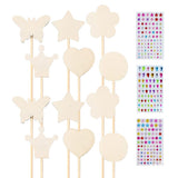 ccHuDE 18 Pcs 6 Styles Unfinished Wooden Princess Wands Wood Fairy Wands DIY Magical Wand Make Your Own Princess Wand with 3 Sheets Gem Stickers for Party ccHuDE