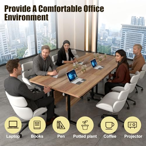 Rectangle Conference Table,Modular Conference Room Tables with Flip Top,Mobile Table with Four Flexible Wheels,Modern Meeting Seminar Tables,Folding Meeting Training Room Table (6Pack, 1619B, 70.8in) ATagope