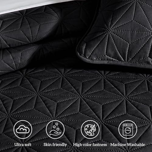 Whale Flotilla California King Quilt Bedding Set, Soft Black Oversized Bedspreads Quilts Cal King Size for All Seasons, 3 Pieces Lightweight Geometric Star Pattern Coverlet Whale Flotilla