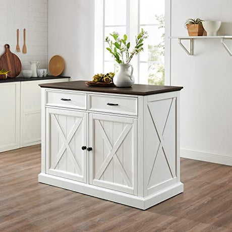 Crosley Furniture Clifton Kitchen Island with Storage Drawers and Shelves, Microwave Stand, Coffee Bar, Distressed White/Black Crosley Furniture