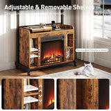 RALGEND Fireplace TV Stand with Mount for 55/60/65/75 inch TVs, Corner Entertainment Center with Power Outlet and 18" Electric Fireplace, Height Adjustable TV Console for Living Room, Rustic and Black RALGEND