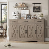 HOSTACK Buffet Sideboard Cabinet with Drawers, 55" Large Buffet Storage Cabinet with Shelves & 4 Doors, Modern Farmhouse Coffee Bar Cabinet Wood Buffet Table for Kitchen, Dining Room, Ash Grey HOSTACK