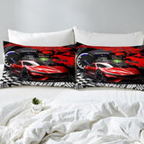 Feelyou Kids Twin Size Red Sports Car Bed Sheet Set for Boys & Girls, Race Car Bedding with Buffalo Plaid Bed Cover Feelyou